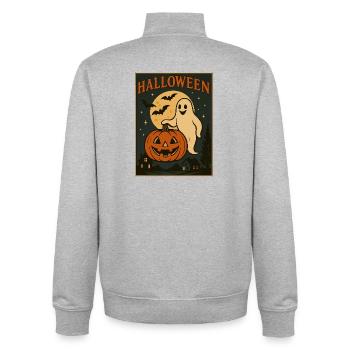 Halloween Geist mit Kürbis - Unisex Organic Zip Sweatshirt von Stanley/Stella - Grau meliert - Hinten - AI Model Male 185 light (185cm)
