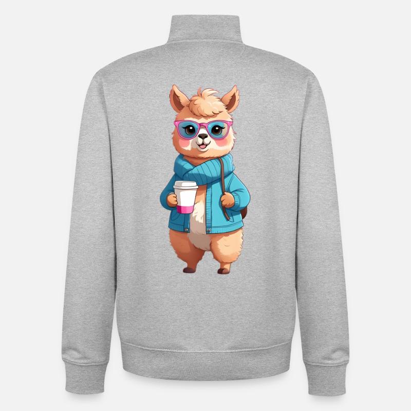 Café Alpaga à Capuche avec Lunettes - Sweat zippé unisexe en coton bio Stanley/Stella - gris chiné