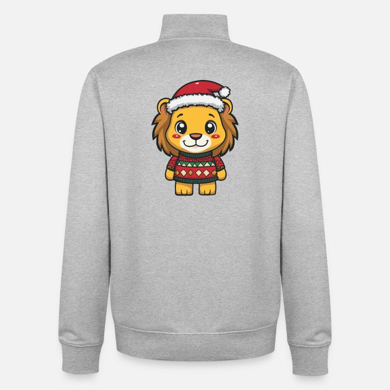 Noël de Noël Lion - Sweat zippé unisexe en coton bio Stanley/Stella - gris chiné