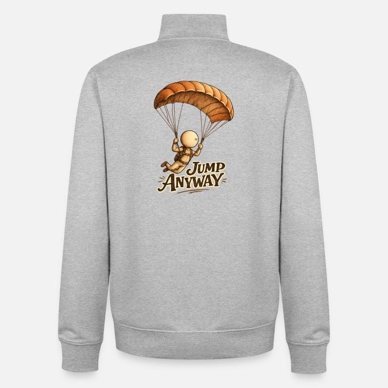 La Petite Pensée | Courage de sauter : Sauter quand même - Sweat zippé unisexe en coton bio Stanley/Stella - gris chiné