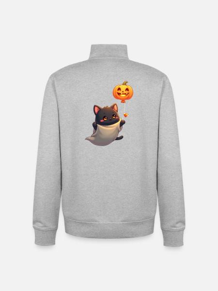 Halloween Cat with Halloween Pumpkin - Unisex Organic Zip Sweatshirt by Stanley/Stella - heather grey