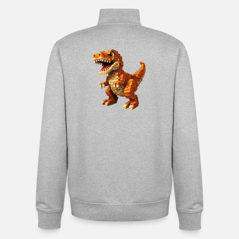 Orange Pixel-T-Rex - Sweat zippé unisexe en coton bio Stanley/Stella - gris chiné