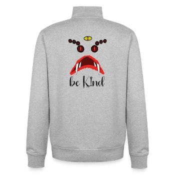 Be Kind – Creepy Red Eyes Horror Design - Sweat zippé unisexe en coton bio Stanley/Stella - gris chiné - Dos - AI Model Male 185 light (185cm)