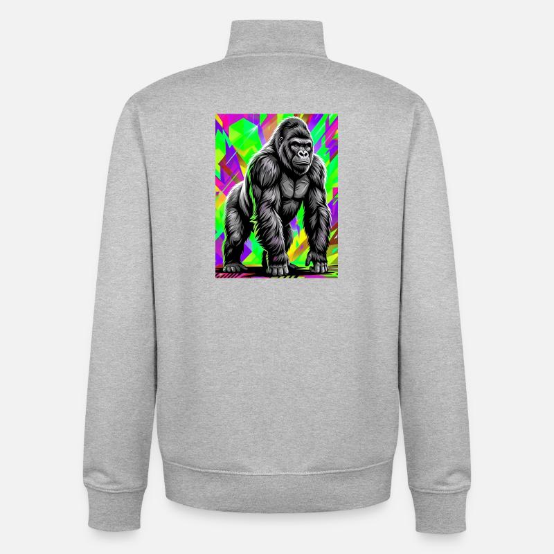 gorille - Sweat zippé unisexe en coton bio Stanley/Stella - gris chiné