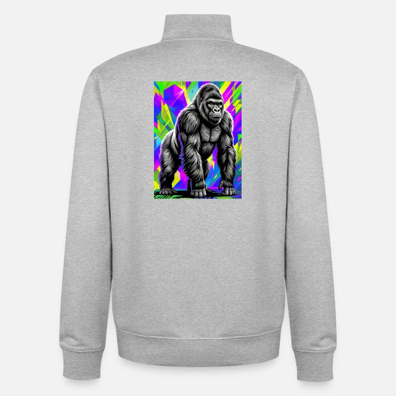 gorille - Sweat zippé unisexe en coton bio Stanley/Stella - gris chiné