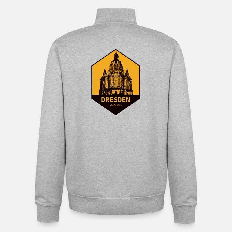 Icône d’architecture de Dresde Jaune - Sweat zippé unisexe en coton bio Stanley/Stella - gris chiné