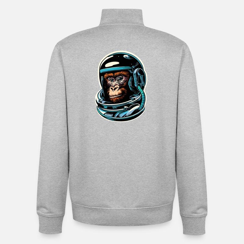 Singe de l’espace - Sweat zippé unisexe en coton bio Stanley/Stella - gris chiné