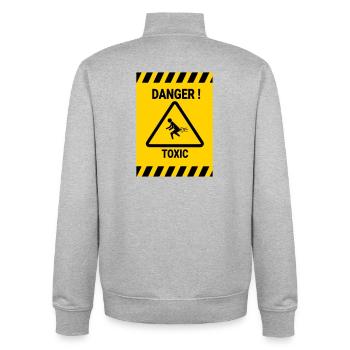 Danger toxic - Sweat zippé unisexe en coton bio Stanley/Stella - gris chiné - Dos - AI Model Male 185 light (185cm)