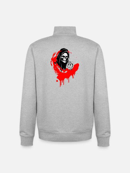 Rebellenschädel Illustration mit Mittelfinger - Unisex Organic Zip Sweatshirt von Stanley/Stella - Grau meliert