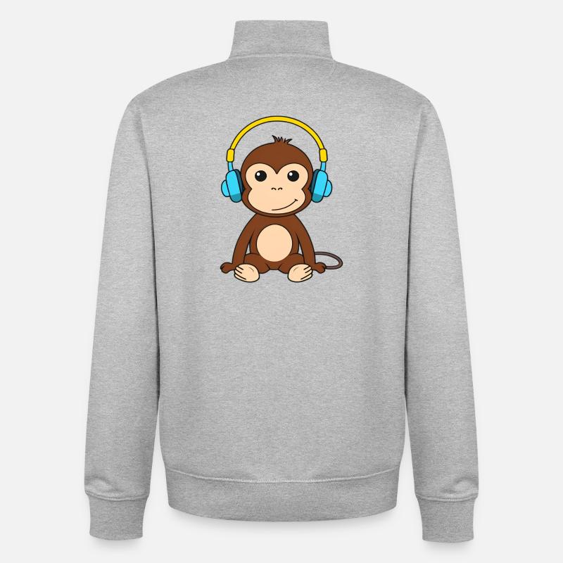 Niedlicher Affe mit Kopfhörern Design - Unisex Organic Zip Sweatshirt von Stanley/Stella - Grau meliert