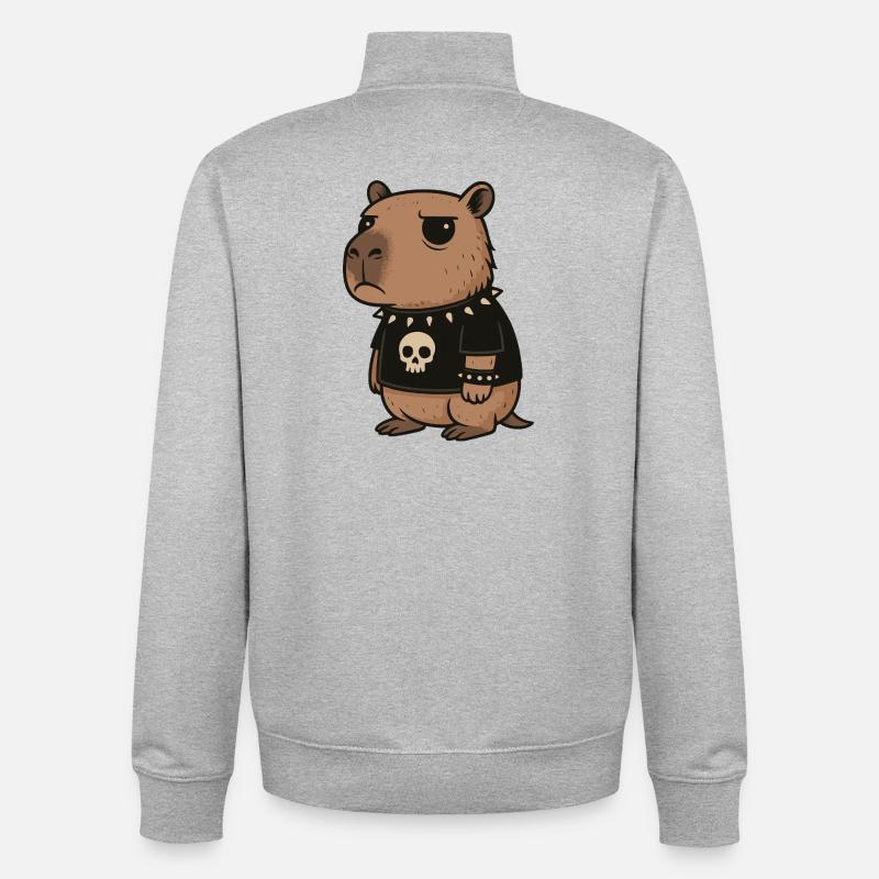 Goth Capybara Drôles Emo Punk Rongeurs - Sweat zippé unisexe en coton bio Stanley/Stella - gris chiné