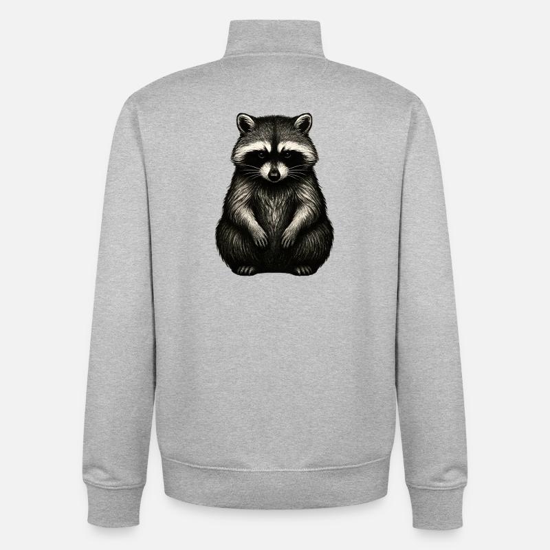 Imprimé monochrome de raton laveur - Sweat zippé unisexe en coton bio Stanley/Stella - gris chiné