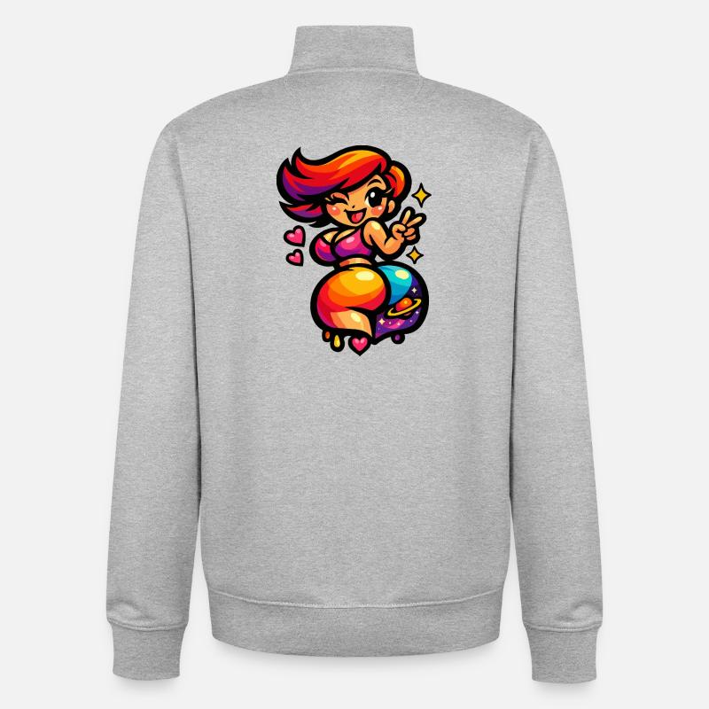 Femme danseuse de l’espace Kawaii - Sweat zippé unisexe en coton bio Stanley/Stella - gris chiné