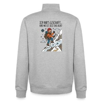 Bergsteiger Abenteuer - Unisex Organic Zip Sweatshirt von Stanley/Stella - Grau meliert - Hinten - AI Model Male 185 light (185cm)
