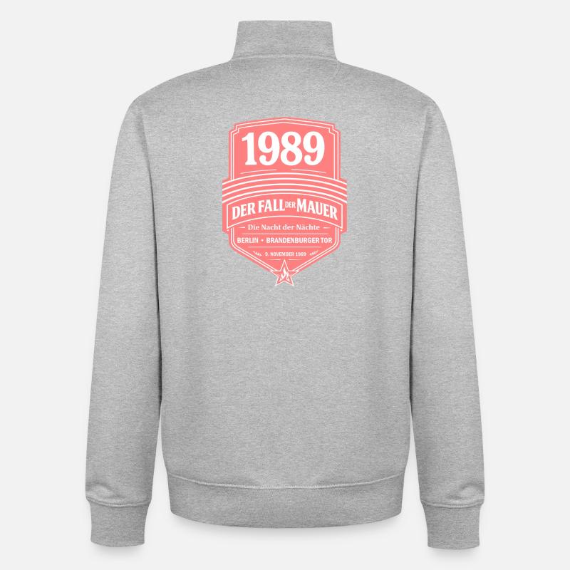 1989 – La Chute du Mur - Sweat zippé unisexe en coton bio Stanley/Stella - gris chiné