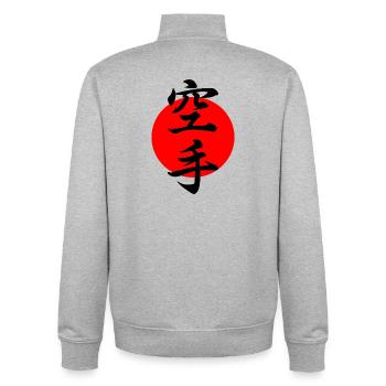 Karaté en écriture kanji japonaise avec soleil rouge - Sweat zippé unisexe en coton bio Stanley/Stella - gris chiné - Dos - AI Model Male 185 light (185cm)