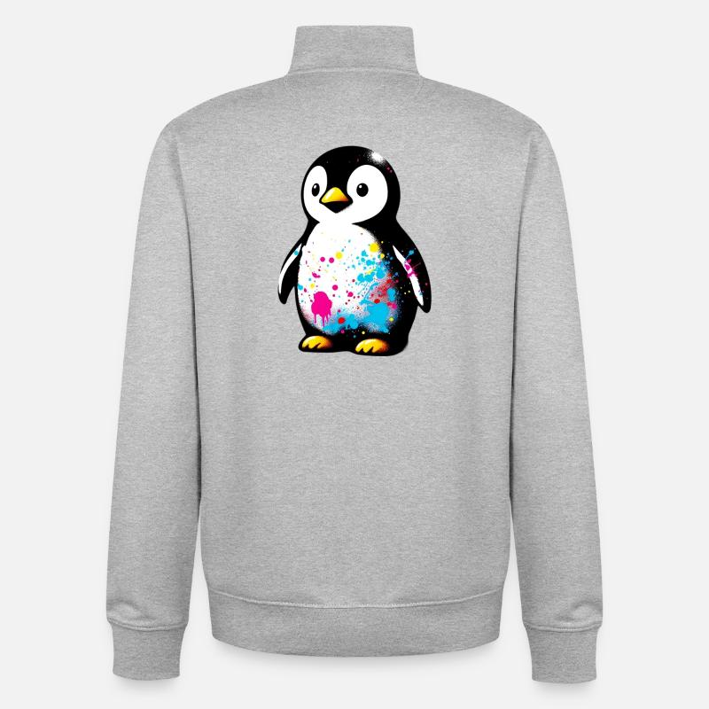 Penguin - Unisex Organic Zip Sweatshirt by Stanley/Stella - heather grey