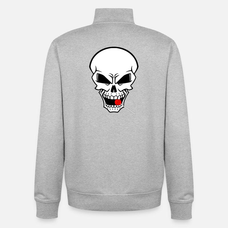 Crâne Rebelle avec sucette rouge - Sweat zippé unisexe en coton bio Stanley/Stella - gris chiné