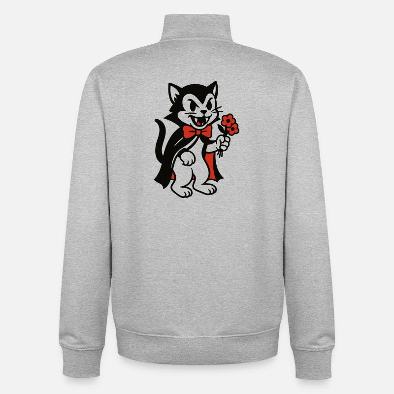 Chat Dracula avec bouquet de fleurs - Sweat zippé unisexe en coton bio Stanley/Stella - gris chiné