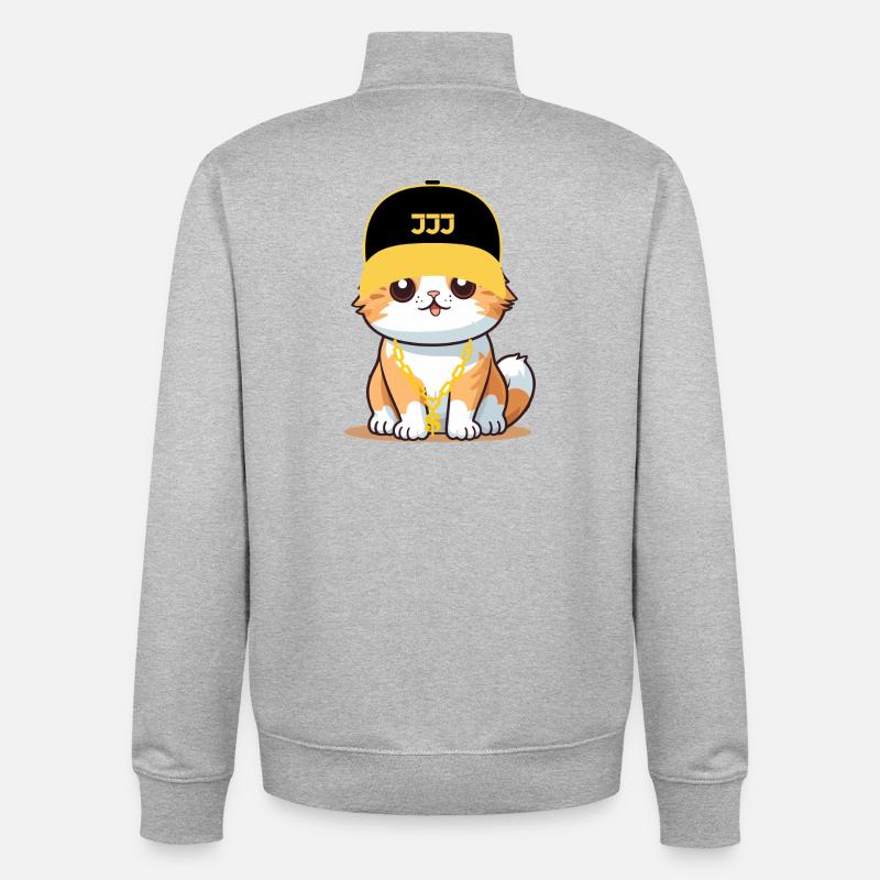 Chat swag - chat cool - Sweat zippé unisexe en coton bio Stanley/Stella - gris chiné