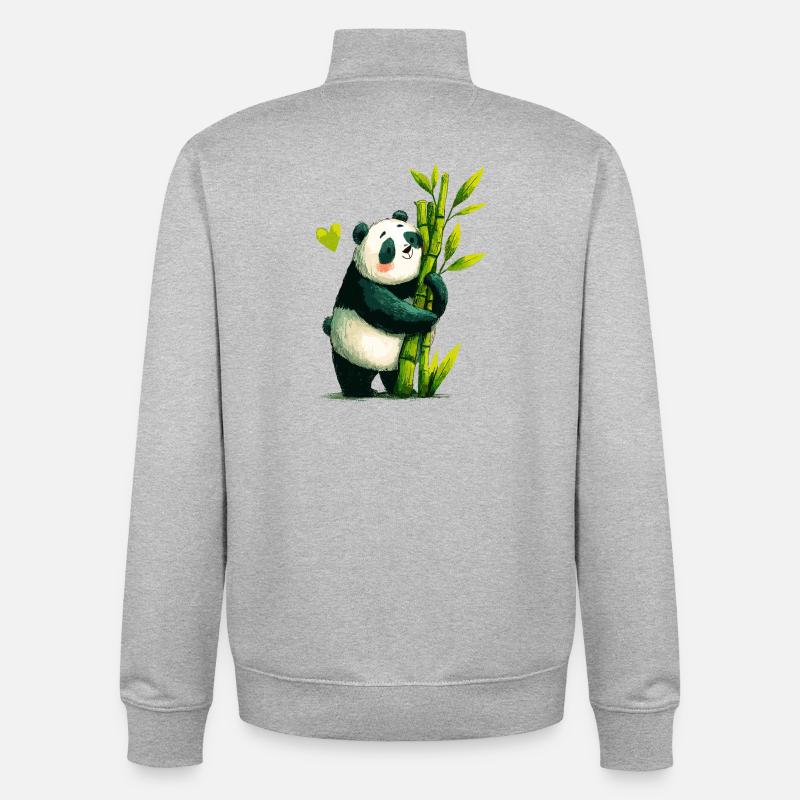 Câlin de panda avec du bambou - Sweat zippé unisexe en coton bio Stanley/Stella - gris chiné