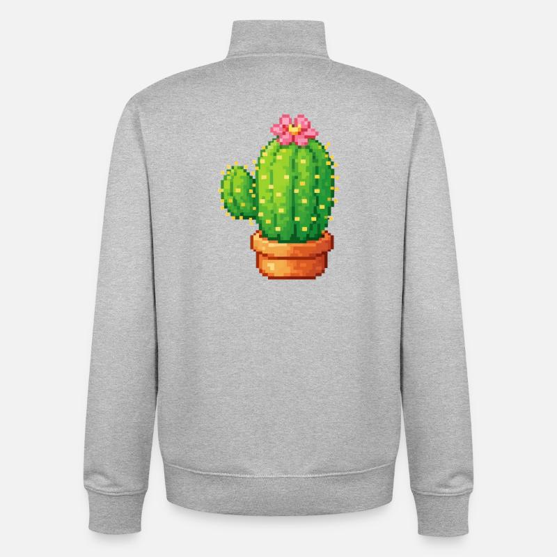 Cactus pixel avec fleur - Sweat zippé unisexe en coton bio Stanley/Stella - gris chiné