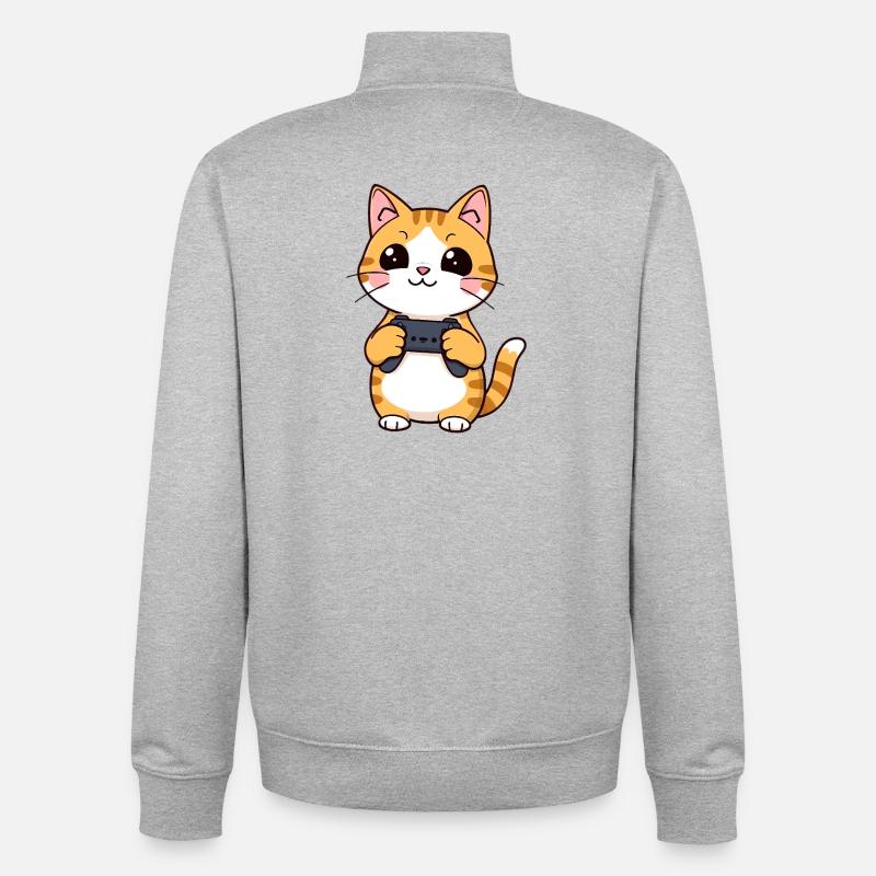 Chat de jeu avec manette - Sweat zippé unisexe en coton bio Stanley/Stella - gris chiné