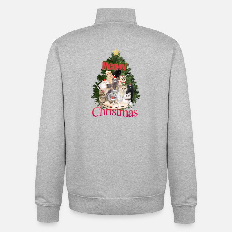 Collage de chat de Noël miaou - Sweat zippé unisexe en coton bio Stanley/Stella - gris chiné