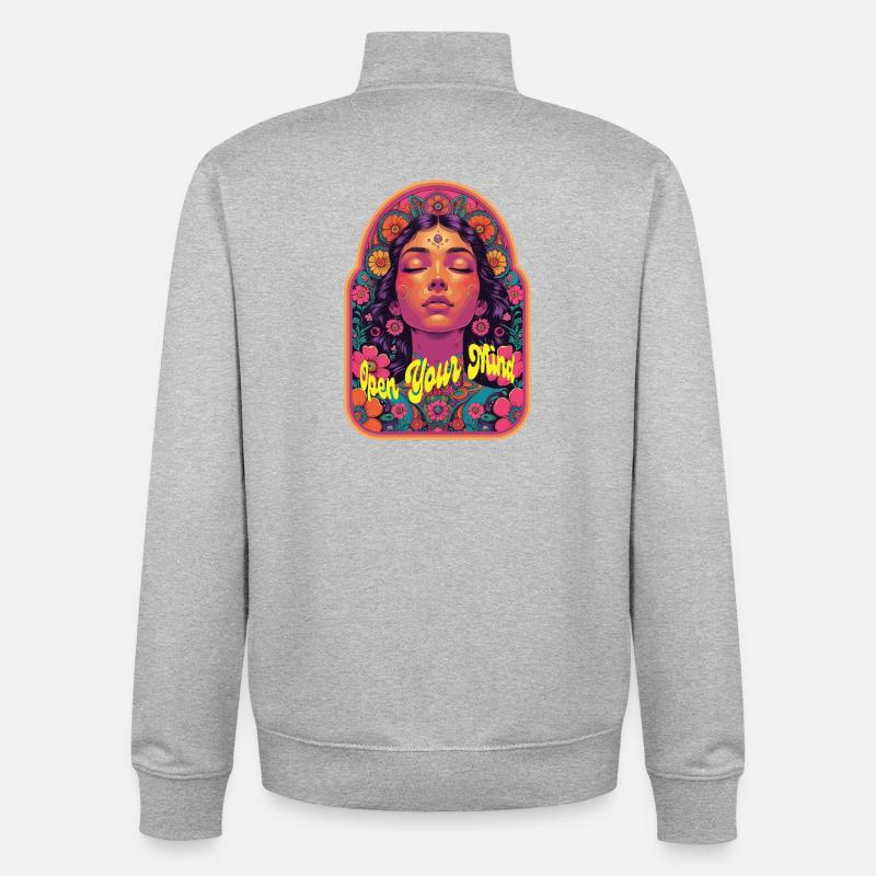 Open Your Mind Psytrance Kandi Bloom - Unisex Organic Zip Sweatshirt by Stanley/Stella - heather grey