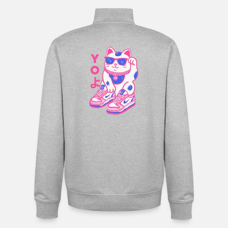 Neon Maneki Sneaker Chat - Sweat zippé unisexe en coton bio Stanley/Stella - gris chiné