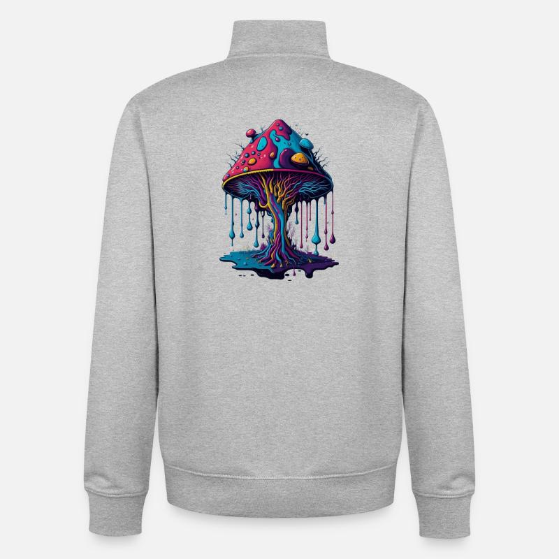 Forêt de champignons psychédélique lumineuse - Sweat zippé unisexe en coton bio Stanley/Stella - gris chiné