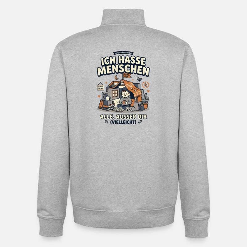 Ich hasse Menschen Humor Spruch - Unisex Organic Zip Sweatshirt von Stanley/Stella - Grau meliert