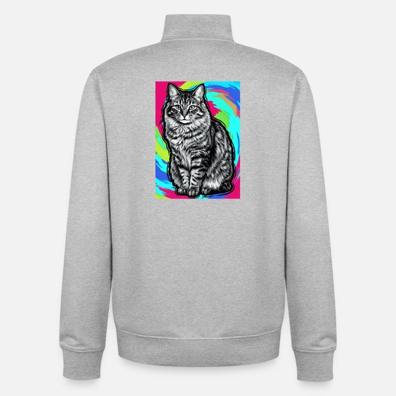 chat - Sweat zippé unisexe en coton bio Stanley/Stella - gris chiné
