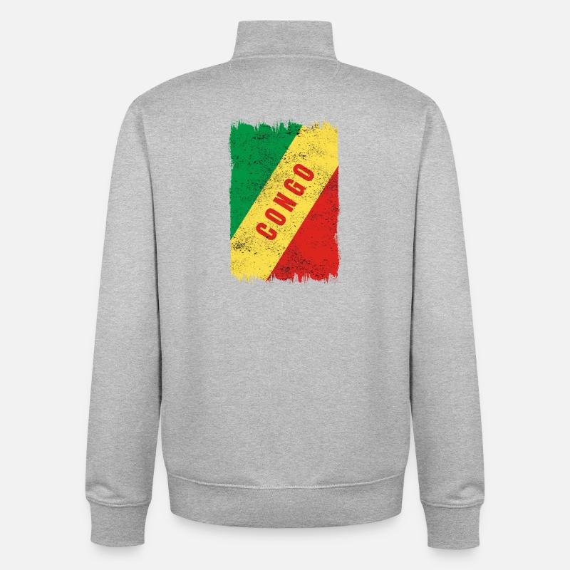 Drapeau du Congo - Sweat zippé unisexe en coton bio Stanley/Stella - gris chiné