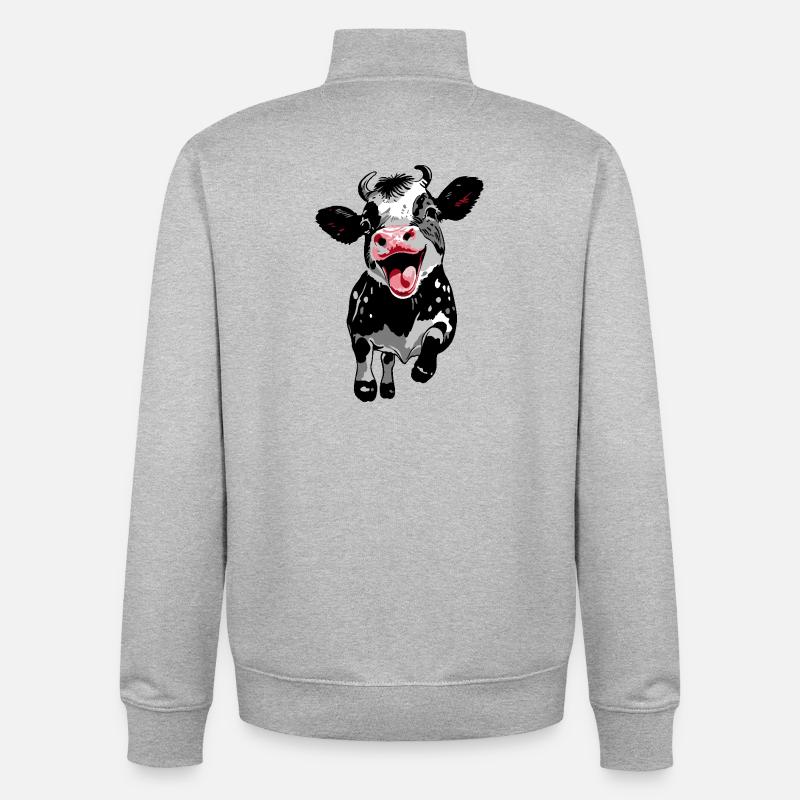 Springendes Kälbchen - Lustige Kuh Kalb - Unisex Organic Zip Sweatshirt von Stanley/Stella - Grau meliert