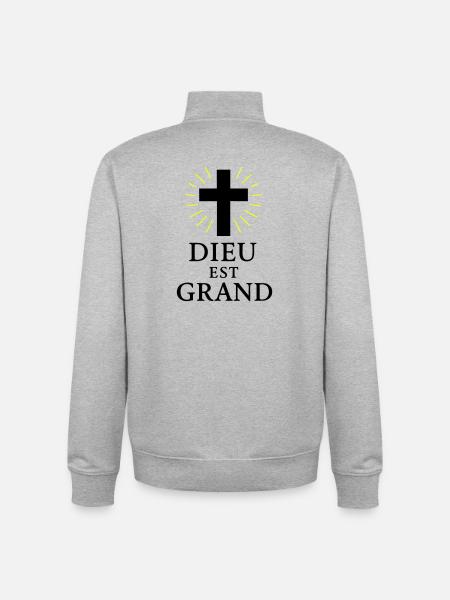 DIEU EST GRAND - Sweat zippé unisexe en coton bio Stanley/Stella - gris chiné