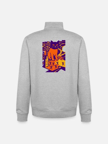 Chat géant dans la ville - Sweat zippé unisexe en coton bio Stanley/Stella - gris chiné