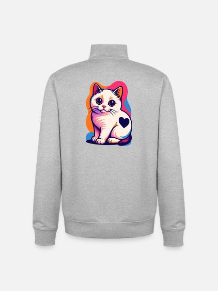 Bunte Katze mit Herz-Akzent - Unisex Organic Zip Sweatshirt von Stanley/Stella - Grau meliert