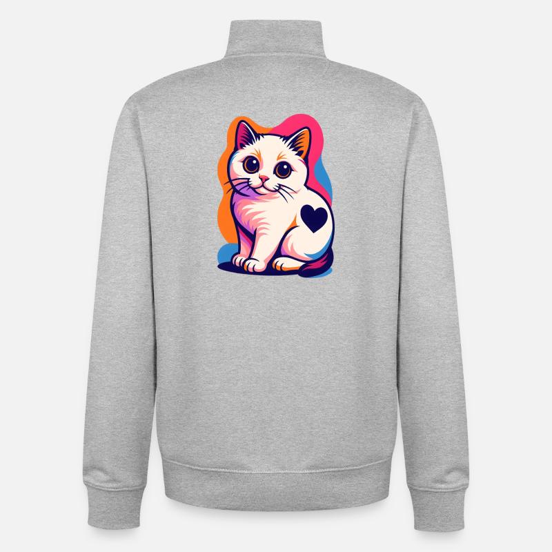 Bunte Katze mit Herz-Akzent - Unisex Organic Zip Sweatshirt von Stanley/Stella - Grau meliert
