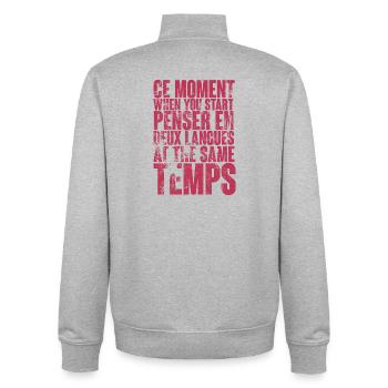 Multilingual Thinking Quote - Unisex Organic Zip Sweatshirt by Stanley/Stella - heather grey - Back - AI Model Male 185 light (185cm)