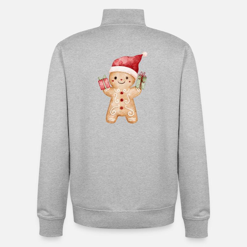 Lebkuchenmann mit Geschenken - Unisex Organic Zip Sweatshirt von Stanley/Stella - Grau meliert