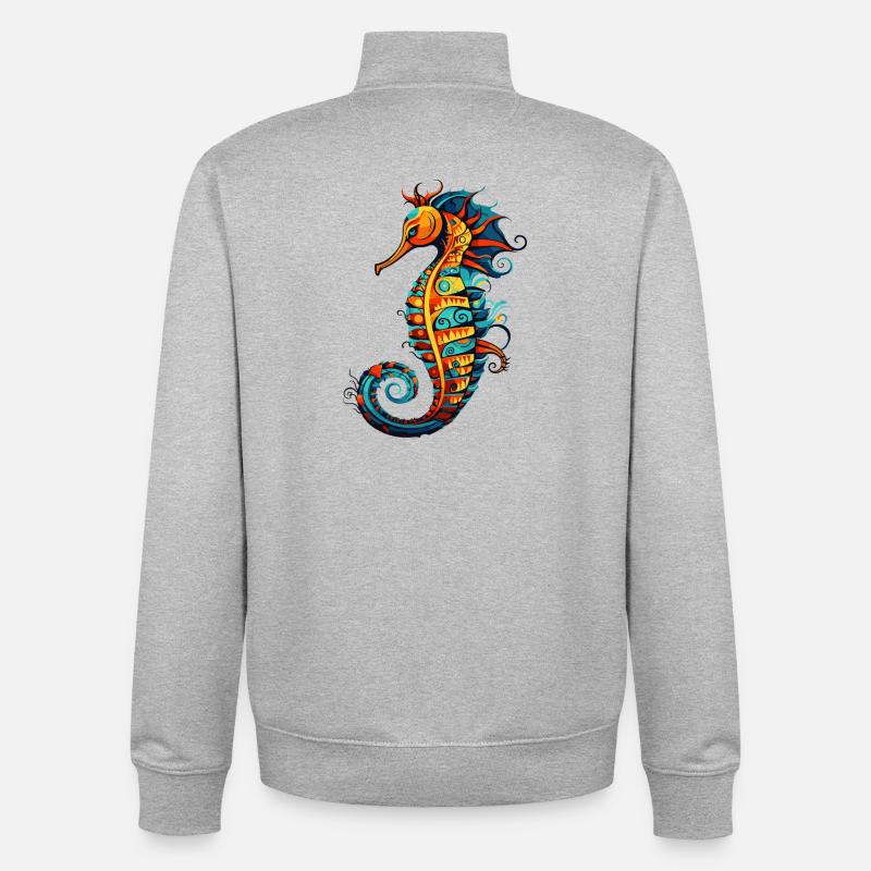  Seepferdchen Comic Seepferd - Unisex Organic Zip Sweatshirt von Stanley/Stella - Grau meliert