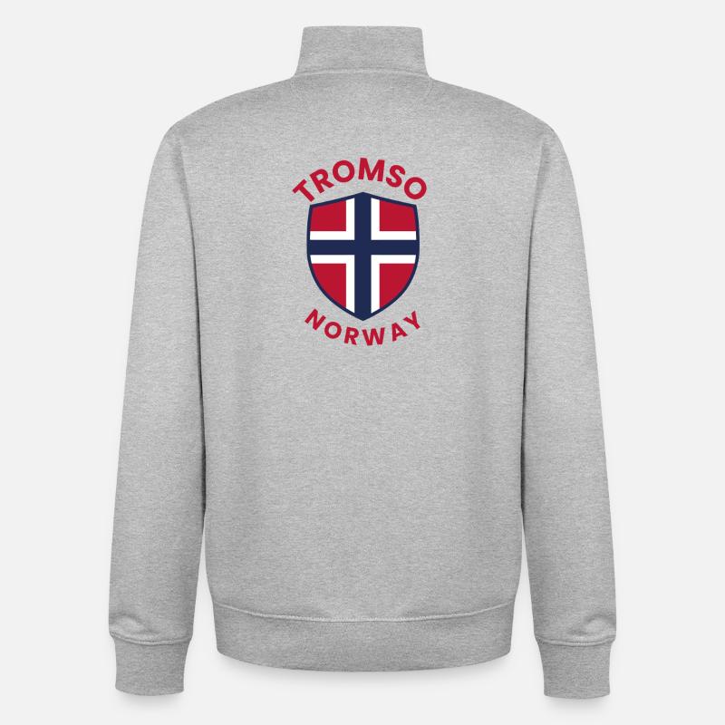 Bouclier de Tromsø : drapeau norvégien - Sweat zippé unisexe en coton bio Stanley/Stella - gris chiné
