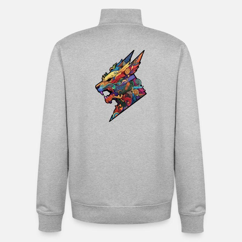 Dragon Kaléidoscopique : Feu du folklore - Sweat zippé unisexe en coton bio Stanley/Stella - gris chiné