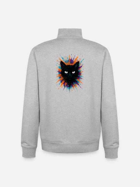 Schwarze Katze Aquarell-Splash-Kunst - Unisex Organic Zip Sweatshirt von Stanley/Stella - Grau meliert