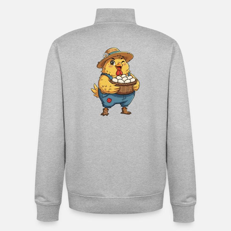 Chick in egg basket on farm - Unisex Organic Zip Sweatshirt by Stanley/Stella - heather grey