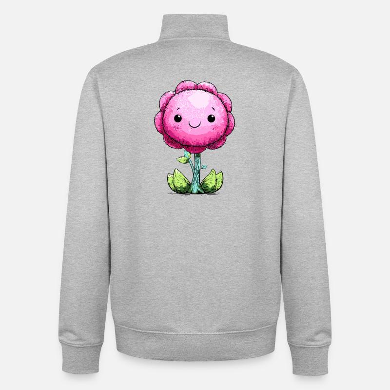 Visage de fleur rose câlin - Sweat zippé unisexe en coton bio Stanley/Stella - gris chiné