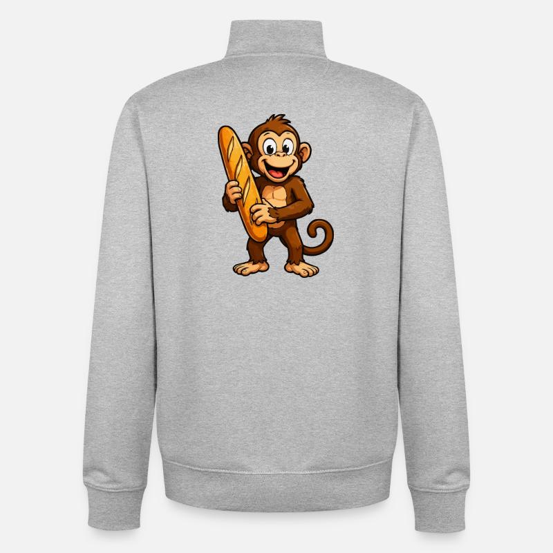 Affe mit Baguette - Unisex Organic Zip Sweatshirt von Stanley/Stella - Grau meliert