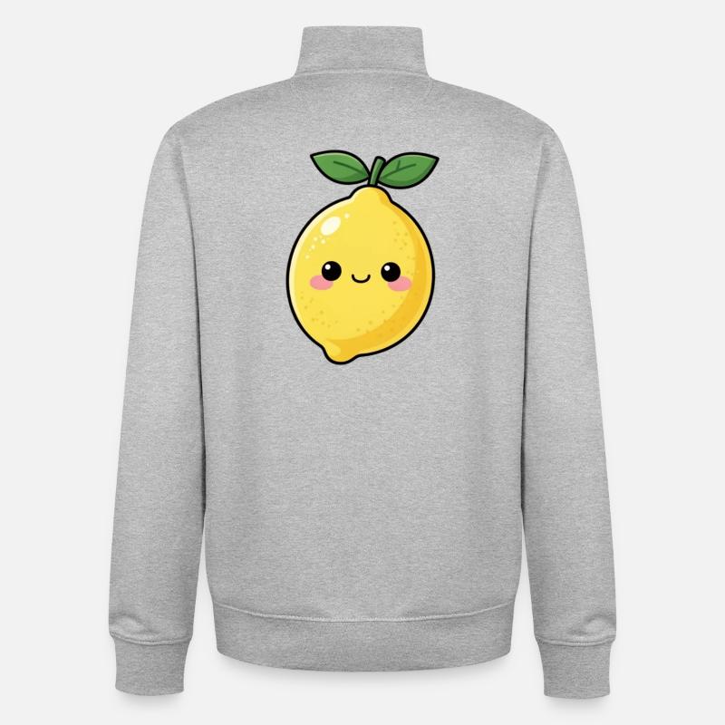 Kawaii Lemon Gift - Unisex Organic Zip Sweatshirt by Stanley/Stella - heather grey