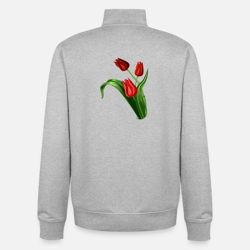 Illustration élégante de tulipes rouges - Sweat zippé unisexe en coton bio Stanley/Stella - gris chiné